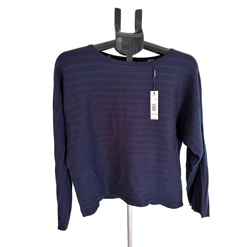 NWT T TAHARI BLUE LONG SLEEVE STRIPED SWEATER